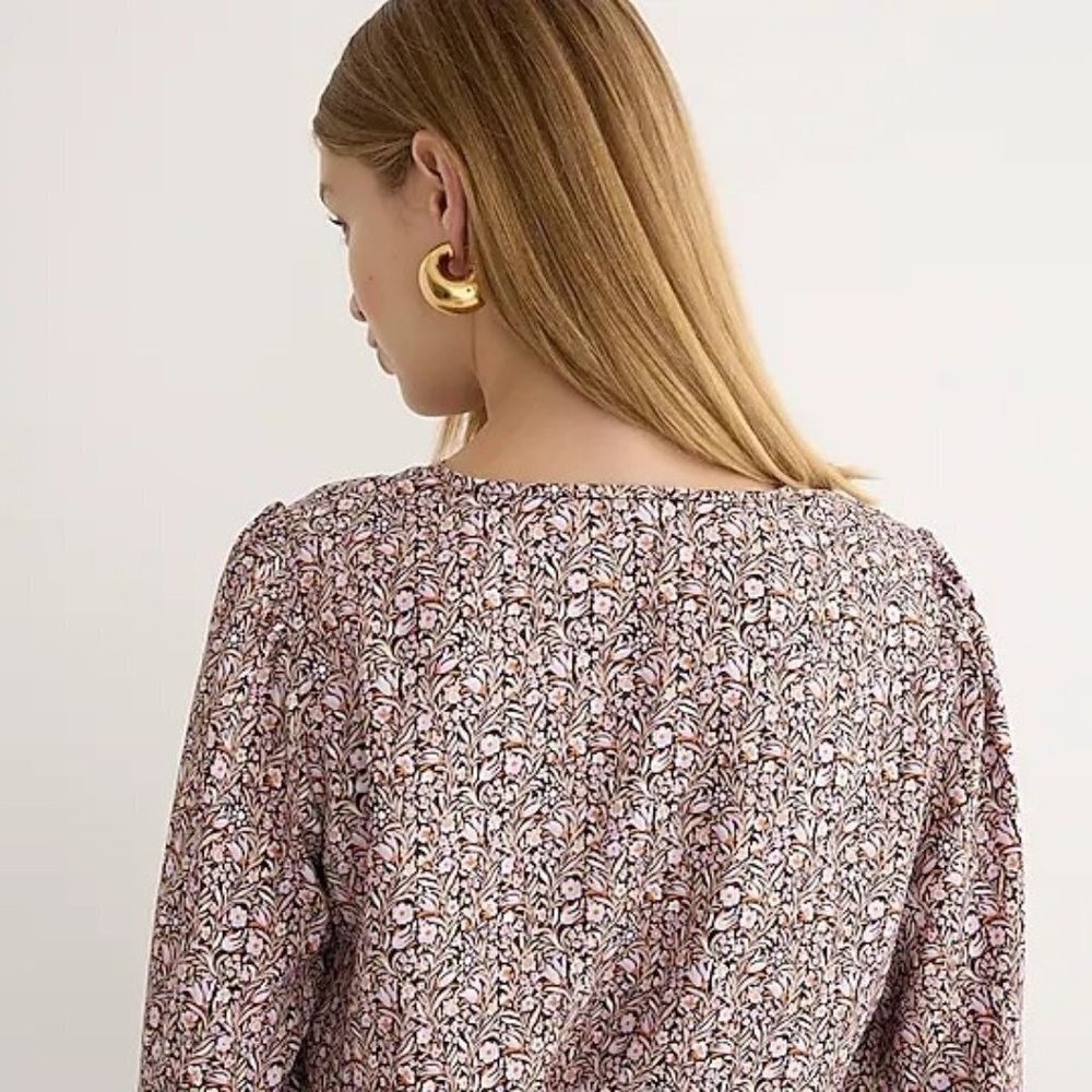 J.Crew Long Puff Sleeve Paisley Floral Blouse S - Picture 4 of 12